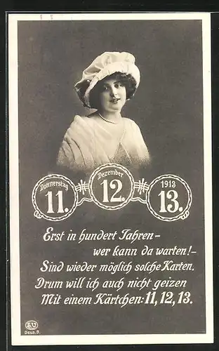 AK Kurioses Datum 11.12.1913, nur alle 100 Jahre