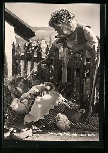 AK Was sich liebt das neckt sich!, Mecki kitzelt schlafende Frau mit Halm