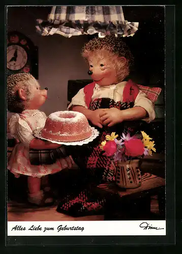 AK Mecki-Mädchen mit Kuchen für Mutter, Geburtstagsgruss