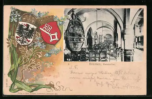 Passepartout-Lithographie Bremen, Gasthaus Ratskeller, Wappen