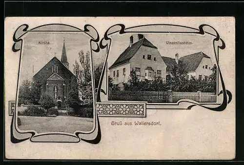 AK Wallersdorf, Vinzentiusheim, Frontsicht der Kirche