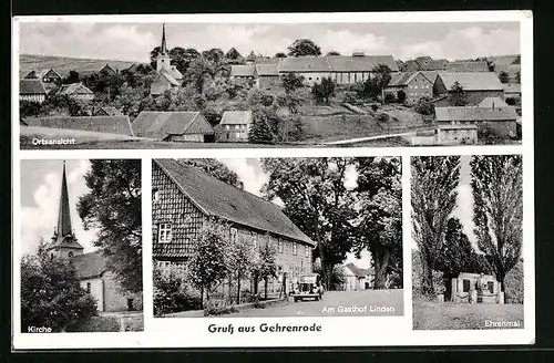 AK Gehrenrode, Gasthof Linden, Kirche, Ehrenmal