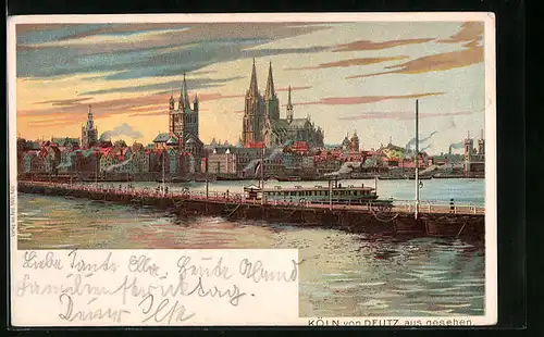 Lithographie Köln, Panorama von Deutz gesehen
