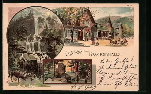 Lithographie Romkerhalle, Hotel Romkerhalle, Romkerhaller Wasserfall