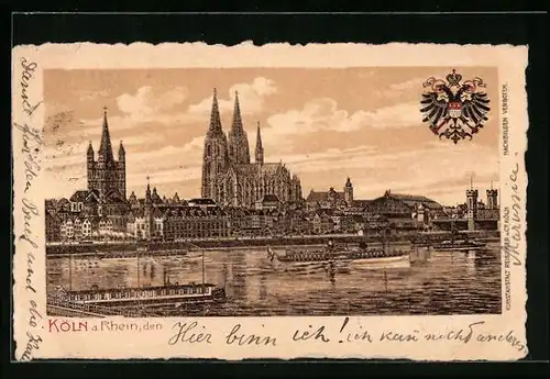 Lithographie Köln, Panorama mit Dom