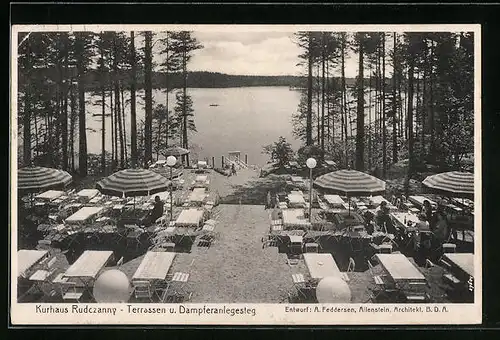 AK Rudczanny, Gasthaus mit Terrassen an der Dampferanlegestelle