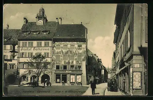 AK Konstanz, Gasthof Barbarossa am Obermarkt, Blick n. d. Wessenbergstrasse