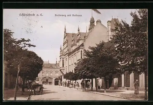 AK Schönebeck a. E., Breiteweg mit Rathaus