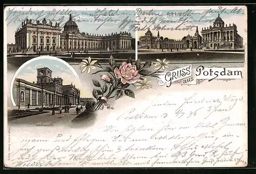 Lithographie Potsdam, Neues Palais, Die Communs, Orangerie