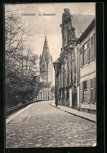 AK Paderborn, St. Michaelstrasse mit Kirchblick