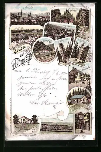 Lithographie Ilmenau /Thür., Gasthaus Stutenhaus, Schmücke, Gabelbach, Arnstadt