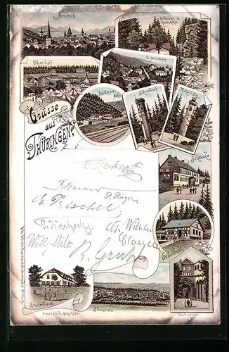 Lithographie Ilmenau /Thür., Gasthaus Stutenhaus, Schmücke, Gabelbach, Arnstadt, Oberhof