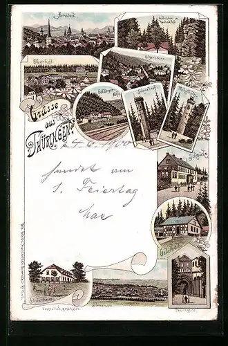 Lithographie Ilmenau /Thür., Gasthaus Stutenhaus, Schmücke, Gabelbach, Arnstadt, Kickelhahn