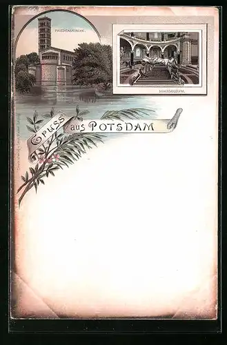 Lithographie Potsdam, Friedenskirche, Innenansicht vom Mausoleum