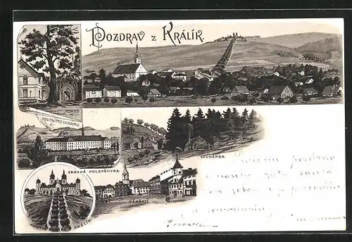 Lithographie Kraliky, Zemská Polepsovna, Námesti, Studánka, Poutnimu Chrámu