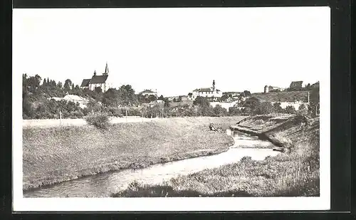 AK Lettowitz /Letovice, Ortsansicht vom Fluss aus