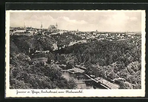 AK Znaim /Znojmo, Blick auf die Thaya mit Ortschaft am Horizont