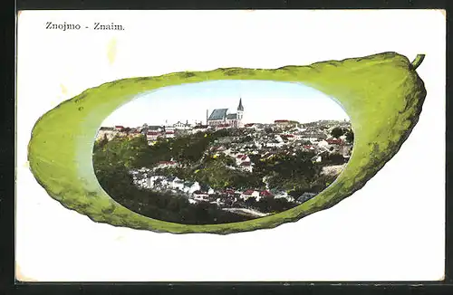 AK Znaim /Znojmo, Teilansicht der Stadt mit Kirche auf Gurke