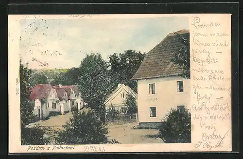 AK Podhorany, Ortspartie mit Gasthaus