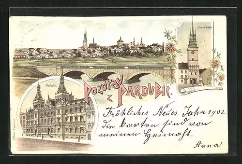 Lithographie Pardubice, Panorama, Zelena brana, Radnice