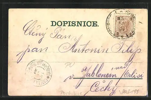 Lithographie Pardubice, Namesti, Dekansky chram, Zamek