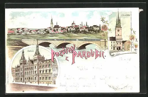Lithographie Pardubice, Panorama, Zelena brana, Radnice
