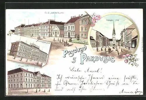 Lithographie Pardubice, Novamestska skola, C. k. vyssi realka, Kralovska trida