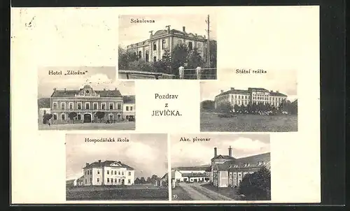 AK Jevicka, Hotel Zalozna, Hospodarska skola, Sokolovna