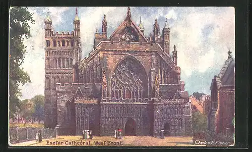 Künstler-AK Charles F. Flower: Exeter Cathedral, West Front