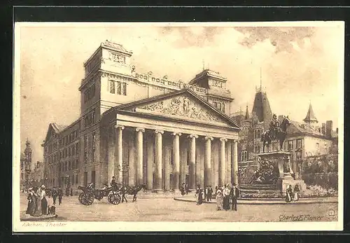 Künstler-AK Charles F. Flower: Aachen, Theater mit Denkmal