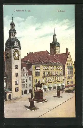 AK Chemnitz i. Sa., Rathaus und Denkmal