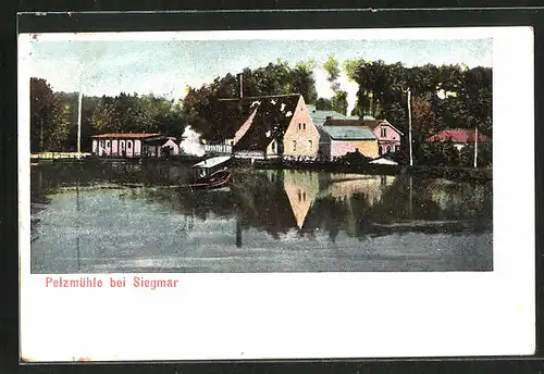 AK Siegmar, Gasthaus Pelzmühle mit Boot