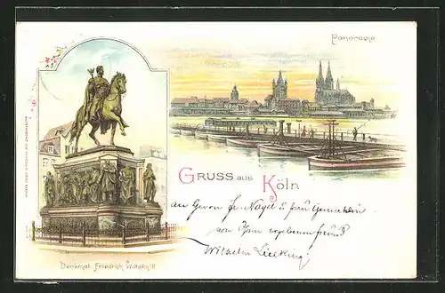 Lithographie Köln, Panorama, Denkmal Friedrich Wilhelm III.