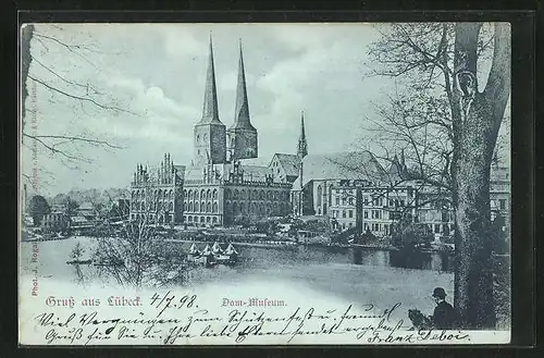 Mondschein-AK Lübeck, Uferblick vom Dommuseum