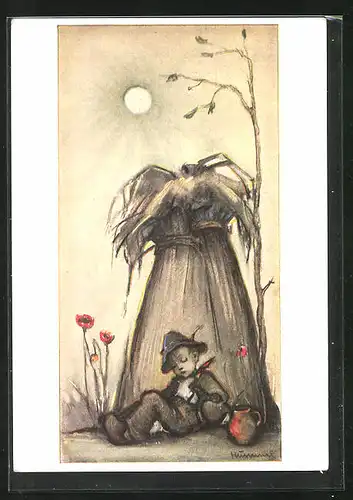 Künstler-AK Hummel: Kleiner Landstreicher beim Mittagsschlaf