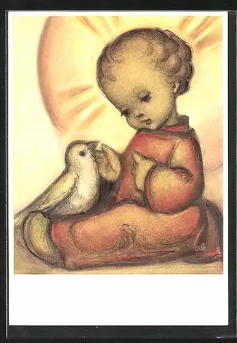 Künstler-AK Hummel: Christuskind mit Vogel