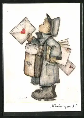 Künstler-AK Hummel: Kleiner Breifträger mit Liebesbrief