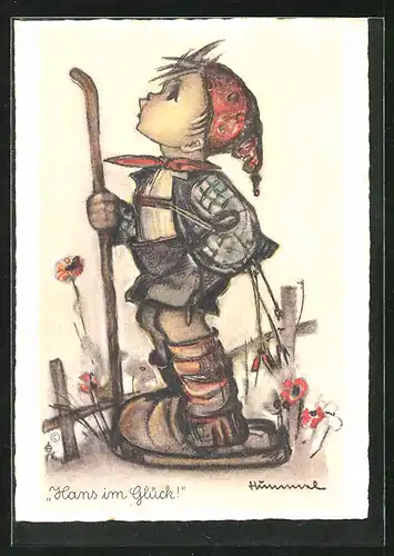 Künstler-AK Hummel: Knabe in Tracht mit Gehstock