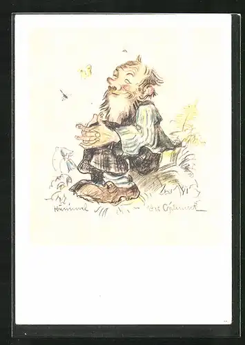 Künstler-AK Hummel: Glücklicher Alter im Grünen
