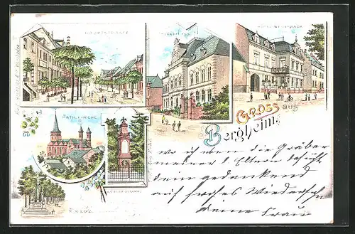 Lithographie Bergheim, Hotel Weidenbach, Hauptstrasse, Ständehaus