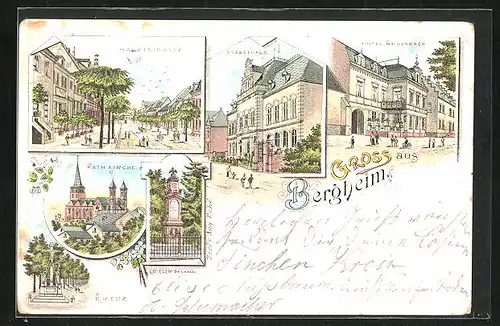 Lithographie Bergheim / Erft, Hotel Weidenbach, Ständehaus, Hauptstrasse