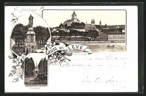 Lithographie Bad Cleve, Lohengrindenkmal, Amphitheater, Panorama
