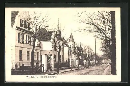 AK Willich, Bahnhofstrasse mit Bäumen