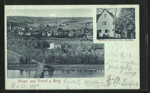 Mondschein-AK Eitorf a. Sieg, Gasthaus Odenthal, Totalansicht