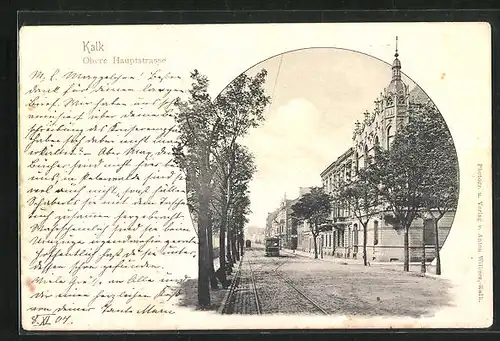 AK Kalk, Obere Hauptstrasse mit Strassenbahn