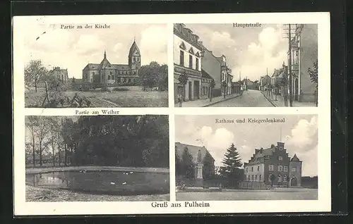 AK Pulheim, Hauptstrasse, Rathaus und Kriegerdenkmal
