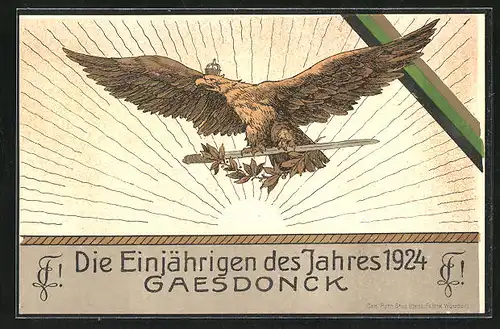 Künstler-AK Gaesdonck, Die Einjährigen des Jahres 1924, Adler Mit Schwert