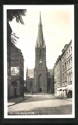 AK Köln-Kalk, Josephskirchstrasse mit Spirituosengeschäft und Josephs-Kirche