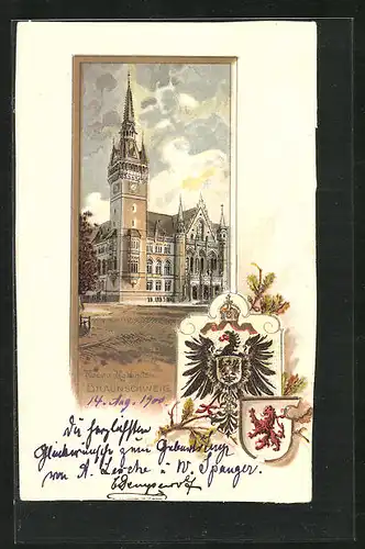 Passepartout-Lithographie Braunschweig, Neues Rathaus, Wappen