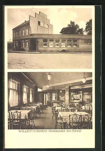 AK Willich b. Krefeld, Restaurant Jos. Toholt, Innen- und Aussenansicht